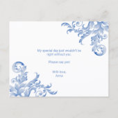 Royal Blue Blühe wird meine Trauzeugin sein Einladungspostkarte (Rückseite)