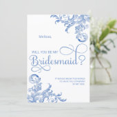 Royal Blue Blühe, wirst du meine Bridesmaid sein Einladung (Stehend Vorderseite)