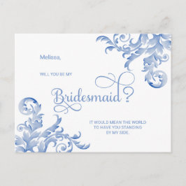 Royal Blue Blühe, wirst du meine Bridesmaid sein Einladungspostkarte