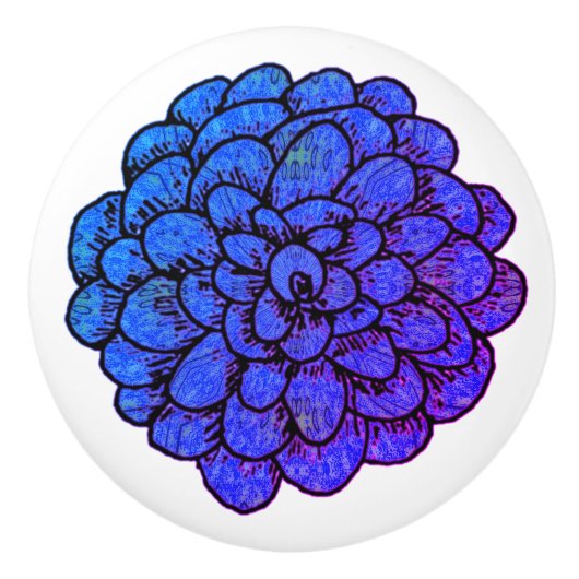 Royal Blue Blume Keramikknauf (Vorderseite)