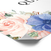 Royal Blue Blush Floral Quinceañera Tiara Willkomm Poster (Ecke)