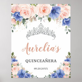 Royal Blue Blush Floral Quinceañera Tiara Willkomm Poster