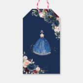 Royal Blue Blush Floral Quinceñera Princess Gefall Geschenkanhänger (Rückseite)