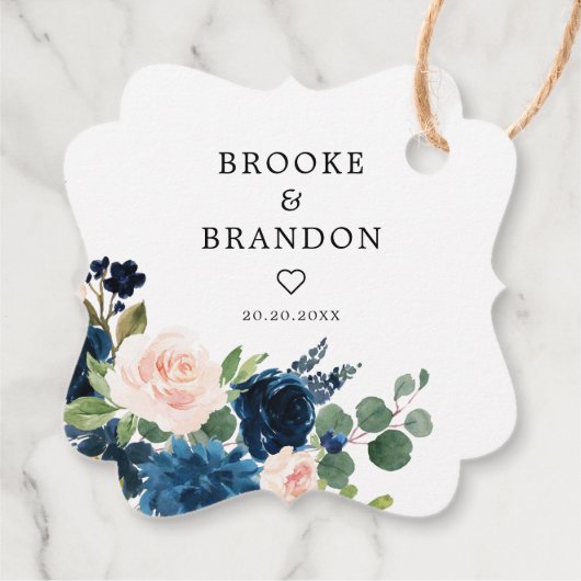 Royal Blue Blush Pink Botanical Wedding Geschenkanhänger (Rückseite)