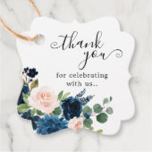 Royal Blue Blush Pink Botanical Wedding Geschenkanhänger (Vorderseite)