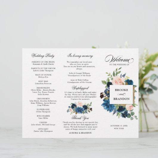 Royal Blue Blush Pink Floral Dreiländerprogramm de (Stehend Vorderseite)