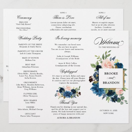 Royal Blue Blush Pink Floral Dreiländerprogramm de (Vorne/Hinten)