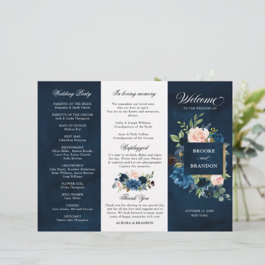 Royal Blue Blush Pink Floral Dreiländerprogramm de (Stehend Vorderseite)