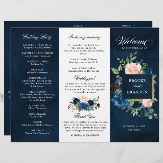 Royal Blue Blush Pink Floral Dreiländerprogramm de (Vorne/Hinten)