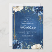 Royal Blue Botanical Romance Wedding Einladung (Vorderseite)