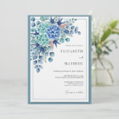 Royal Blue Botanical Romance Wedding Einladung (Stehend Vorderseite)
