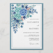 Royal Blue Botanical Romance Wedding Einladung (Vorderseite)