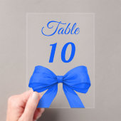 Royal blue bow acrylic table number sign acryleinladungen (Insitu (Handheld))