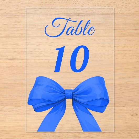 Royal blue bow acrylic table number sign acryleinladungen (Vorderseite)