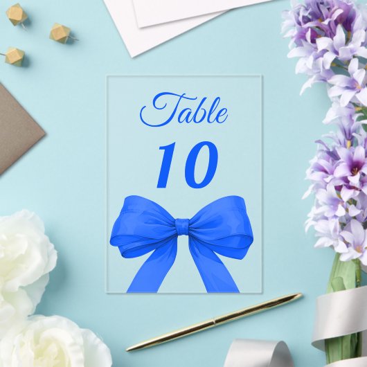 Royal blue bow acrylic table number sign acryleinladungen (In Situ (Hochzeit))