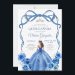 Royal Blue Bow Princess Silver Crown Quinceañera Einladung<br><div class="desc">EDITABLE Royal Blue Bow Princess Gold Crown Quinceañera Einladung Elegant Royal Blue Floral Princess Kostüme Quinceañera Girl Birthday Einladung Silver Crown Mis Quince Anos,  15. Geburtstagsparty</div>