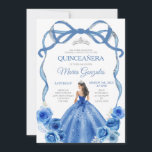 Royal Blue Bow Princess Silver Crown Quinceañera Einladung<br><div class="desc">EDITABLE Royal Blue Bow Princess Gold Crown Quinceañera Einladung Elegant Royal Blue Floral Princess Kostüme Quinceañera Girl Birthday Einladung Silver Crown Mis Quince Anos,  15. Geburtstagsparty</div>