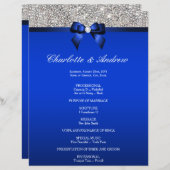 Royal Blue Bow Silver Sequins Hochzeitsprogramm (Vorne/Hinten)