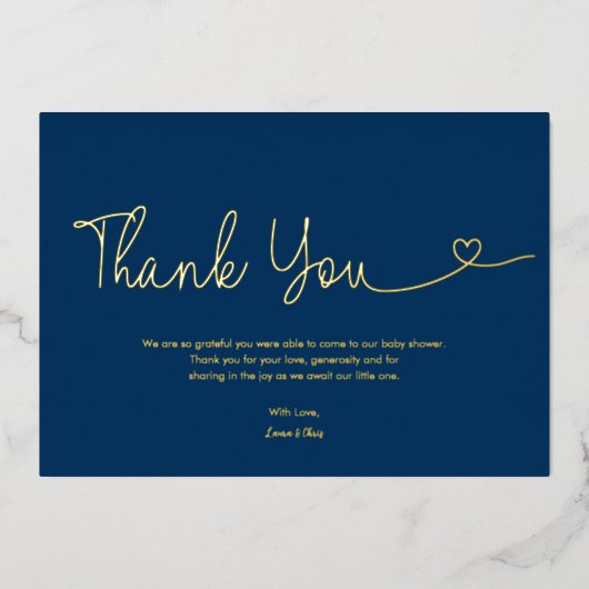 Royal Blue Boy Baby Showscript Herz Folieneinladung (Vorderseite)