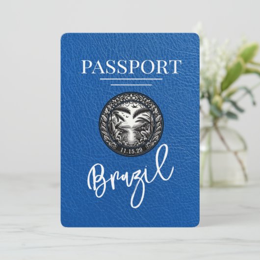 Royal Blue Brasilien Passport Save the Date (Stehend Vorderseite)