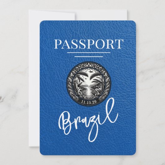 Royal Blue Brasilien Passport Save the Date (Vorderseite)