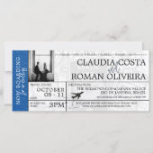Royal Blue Brazil Wedding Boarding Pass Einladung (Vorderseite)