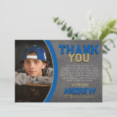 Royal Blue & Bronze Chalkboard Grad Dankeschön Kar Einladung (Stehend Vorderseite)