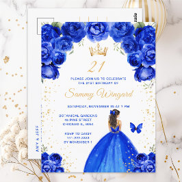 Royal Blue Brünett Hair Princess Birthday Party Postkarte