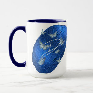 Royal Blue Butterfells Initials Letter D Monogram Tasse