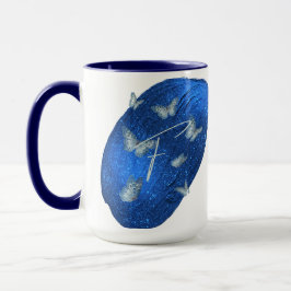 Royal Blue Butterfells Initials Letter F Monogram Tasse