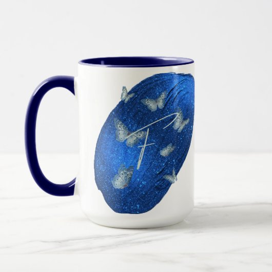 Royal Blue Butterfells Initials Letter F Monogram Tasse (Links)