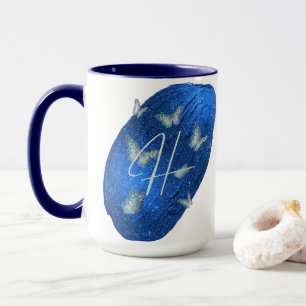 Royal Blue Butterfells Initials Letter H Monogram Tasse