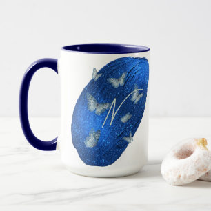 Royal Blue Butterfells Initials Letter N Monogram Tasse
