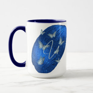Royal Blue Butterfells Initials Letter U Monogram Tasse