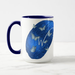 Royal Blue Butterfells Initials Letter W Monogram Tasse