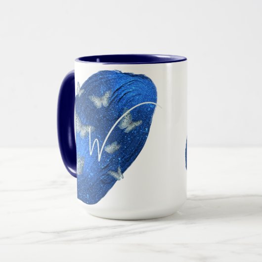 Royal Blue Butterfells Initials Letter W Monogram Tasse (Vorderseite Links)
