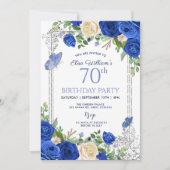 Royal Blue Butterfly Garden Party 80. Geburtstag Einladung (Vorderseite)
