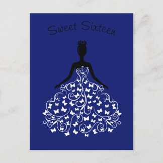 Royal Blue Butterfly Gown 16 . Geburtstag Einladun Einladungspostkarte
