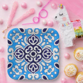 Royal Blue Ceramic Classic Geometric Mosaic Pappteller (Party)