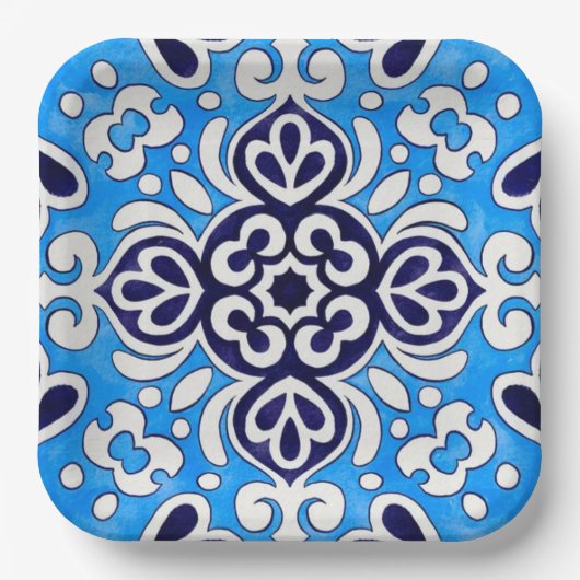 Royal Blue Ceramic Classic Geometric Mosaic Pappteller (Vorderseite)