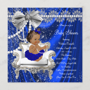 Royal Blue Chair Pearls Ethnic Girl Baby Dusche Einladung