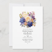 Royal Blue, Champagne, Cream Rose & Mauve Wedding Einladung (Vorderseite)