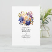 Royal Blue, Champagne, Cream Rose & Mauve Wedding Einladung (Stehend Vorderseite)