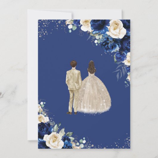 Royal Blue Champagne Twins Boy Girl Quinceañera Einladung (Rückseite)