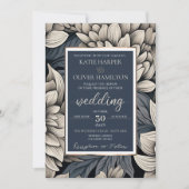 Royal Blue & Champagne White Bloom Wedding Einladung (Vorderseite)