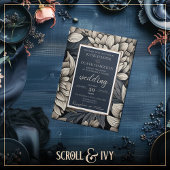 Royal Blue & Champagne White Bloom Wedding Einladung