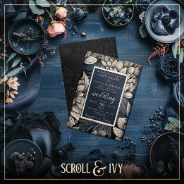 Royal Blue & Champagne White Bloom Wedding Einladung