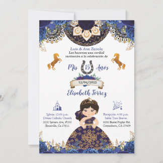 Royal Blue Charra Quinceañ Ära Einladung süß 16