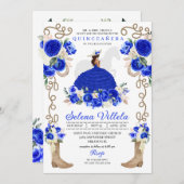 Royal Blue Charro Western Quinceañera Einladung (Vorne/Hinten)