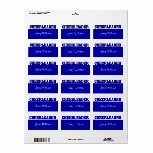 Royal Blue Cheerleader Name Stickers Adressaufkleber (Vorne)